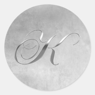 Sticker Rond Élégant Monogramme argenté K