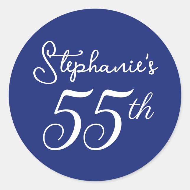 Sticker Rond Élégant Monogramme bleu marine 55e fête d'annivers (Devant)
