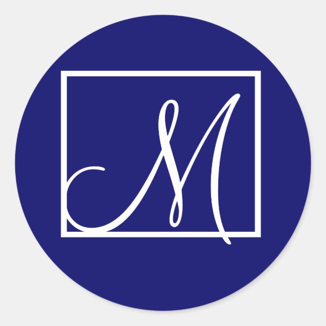 Sticker Rond Élégant Monogramme bleu marine Premier Mariage Éti (Devant)