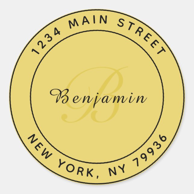 Sticker Rond Élégant Monogramme Circulaire Adresse de retour Or (Devant)