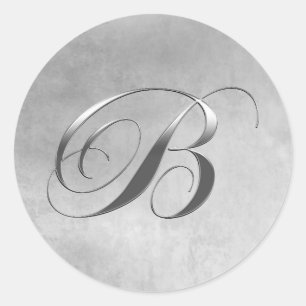 Sticker Rond Élégant monogramme d'argent B