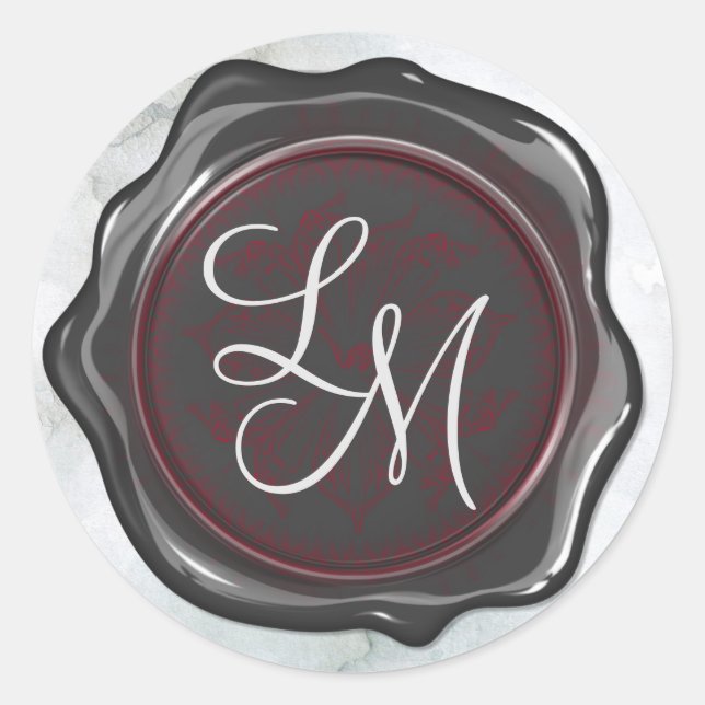 Sticker Rond Élégant Monogramme de cire noire et rouge brillant (Devant)