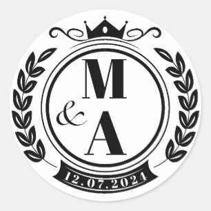 Sticker Rond élégant monogramme de couronne vintage