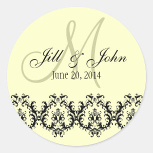 Sticker Rond Élégant Monogramme de crème de mariage Enregistrer