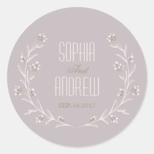 Sticker Rond Élégant monogramme de mariage rustique lilas flora