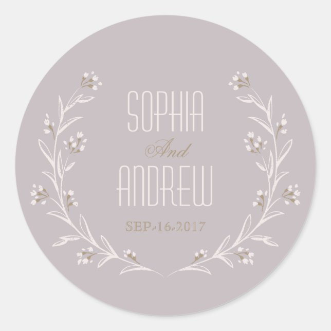 Sticker Rond Élégant monogramme de mariage rustique lilas flora (Devant)