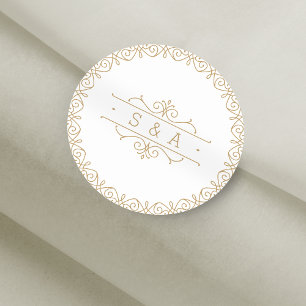 Sticker Rond Élégant monogramme de mariage vintage classique mo