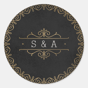 Sticker Rond Élégant monogramme de mariage vintage classique mo