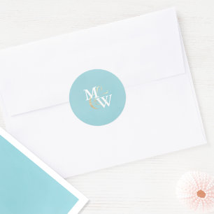 Sticker Rond Élégant Monogramme de verre de mer Or Ampersand Ma