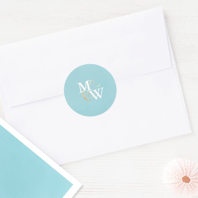 Sticker Rond Élégant Monogramme de verre de mer Or Ampersand Ma (Créateur téléchargé)