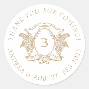 Sticker Rond Élégant Monogramme d'or et de crête blanche