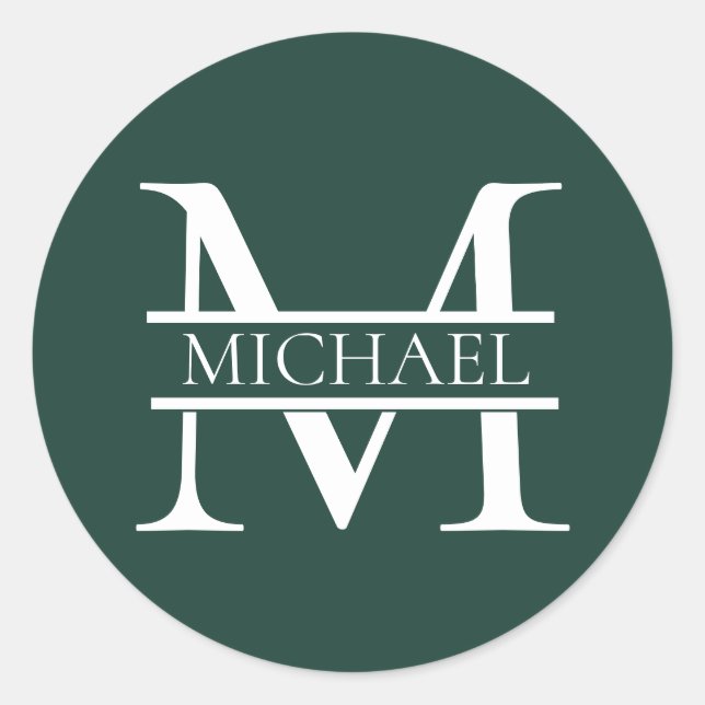 Sticker Rond Élégant Monogramme et nom Emerald Green Personnali (Devant)
