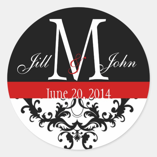 Sticker Rond Élégant Monogramme et torsades Mariage Sceau rouge (Devant)