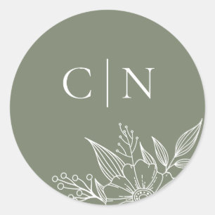 Sticker Rond Élégant Monogramme Floral Initiales Mariage de tai