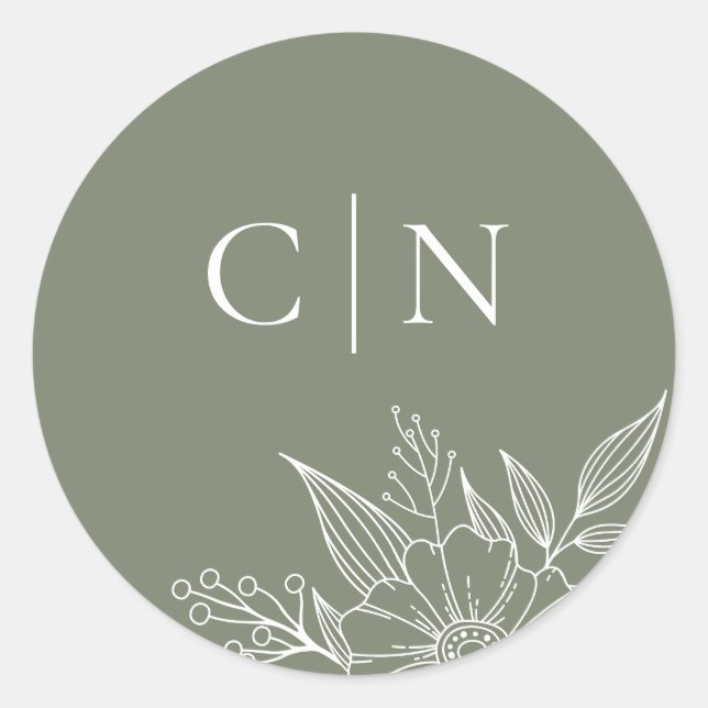 Sticker Rond Élégant Monogramme Floral Initiales Mariage de tai (Devant)
