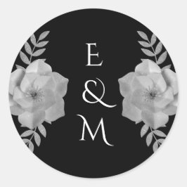 Sticker Rond Élégant Monogramme Floral Mariage Parties scintill