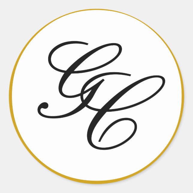 Sticker Rond Élégant Monogramme initial Gold & Black Mariage Se (Devant)