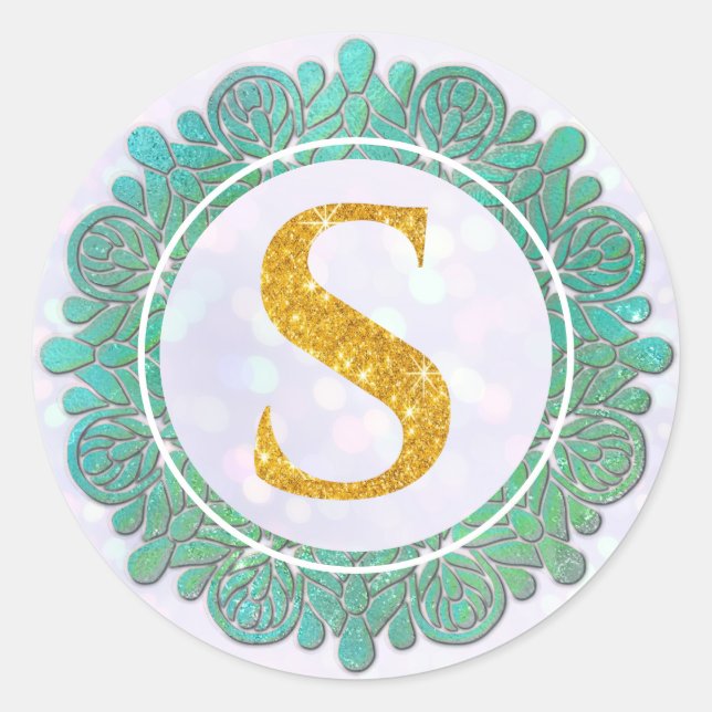 Sticker Rond Élégant Monogramme Lettres initiales avec Mandala (Devant)