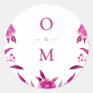 Sticker Rond Élégant monogramme Mariage chinois rose