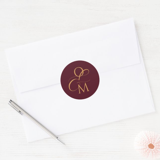 Sticker Rond Élégant monogramme | Mariage de Bourgogne (Enveloppe)