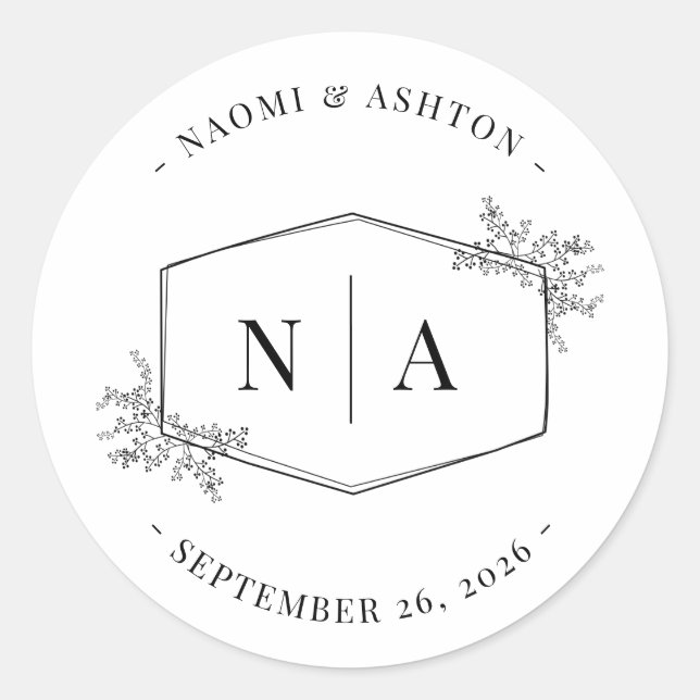 Sticker Rond Élégant Monogramme Mariage neutre (Devant)