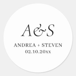 Sticker Rond Élégant Monogramme Mariage noir et blanc