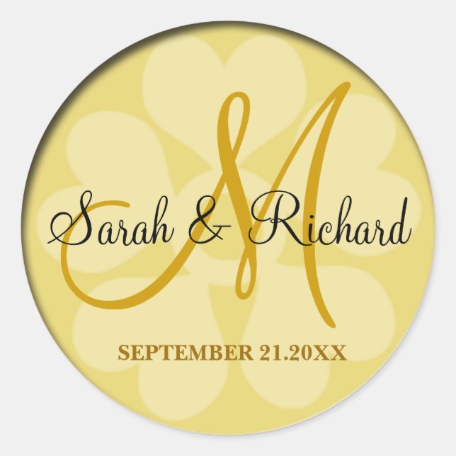 Sticker Rond Élégant Monogramme Mariage Or (Devant)