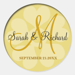 Sticker Rond Élégant Monogramme Mariage Or