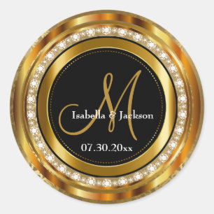 Sticker Rond Elégant Monogramme Mariage ou Anniversaire Design