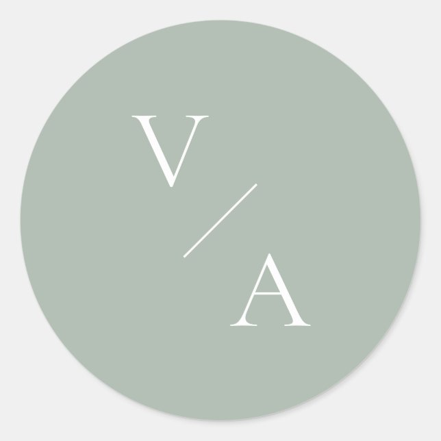 Sticker Rond Élégant Monogramme moderne Sage Mariage vert (Devant)