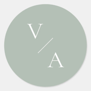 Sticker Rond Élégant Monogramme moderne Sage Mariage vert