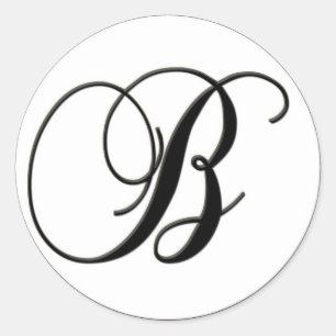 Sticker Rond Élégant Monogramme noir et blanc - B - Customisé