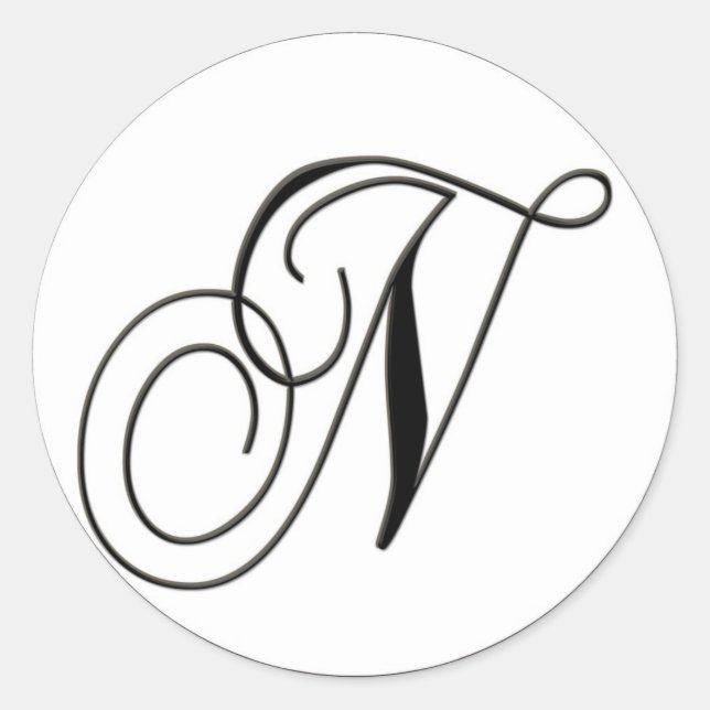 Sticker Rond Élégant Monogramme noir et blanc N (Devant)