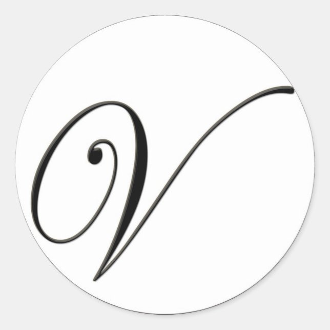 Sticker Rond Élégant Monogramme noir et blanc V (Devant)