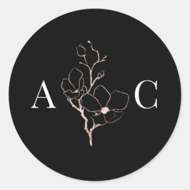 Sticker Rond Élégant Monogramme noir Mariage Enveloppe sceaux