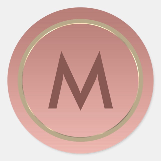 Sticker Rond Élégant Monogramme Or Rose (Devant)