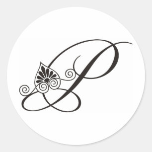 Sticker Rond Élégant Monogramme P en noir et blanc