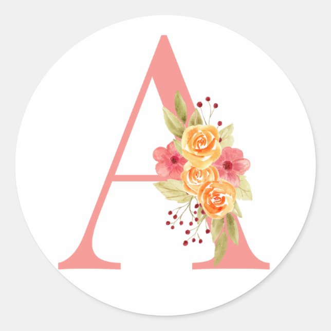 Sticker Rond Élégant Monogramme rose et orange A (Devant)