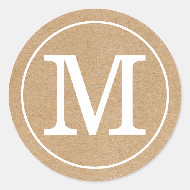Sticker Rond Élégant Monogramme Rustique Kraft (Devant)