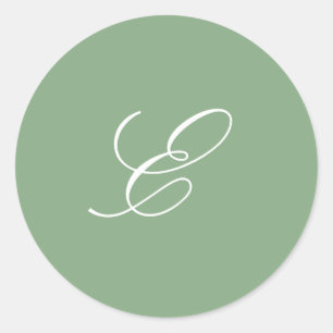 Sticker Rond Élégant Monogramme Vert Sage