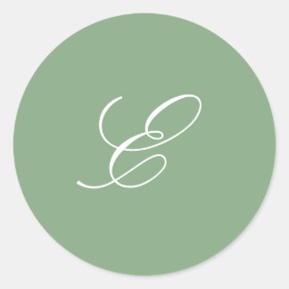 Sticker Rond Élégant Monogramme Vert Sage