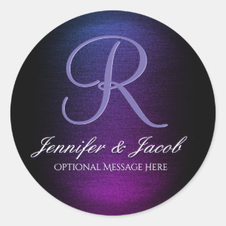 Sticker Rond Élégant monogramme violet et noir
