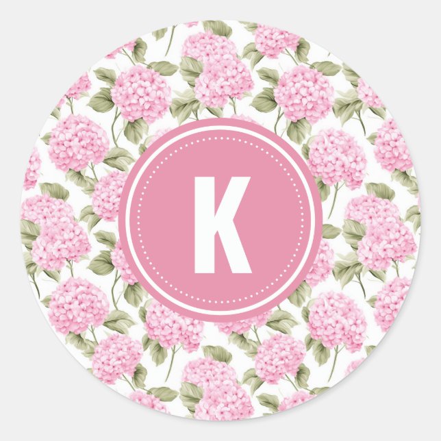 Sticker Rond Élégant Motif de fleurs d'hydragea rose (Devant)