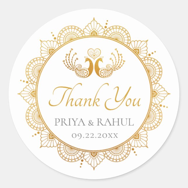 Sticker Rond Elégant Motif d'or Indien mariage préféré Étiquett (Devant)