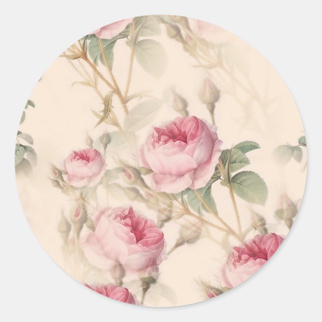 Sticker Rond Élégant motif floral, joints d'enveloppe rose Rose (Devant)