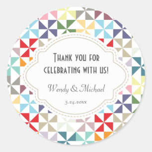 Sticker Rond Élégant Motif Pinwheel Mariage Anniversaire