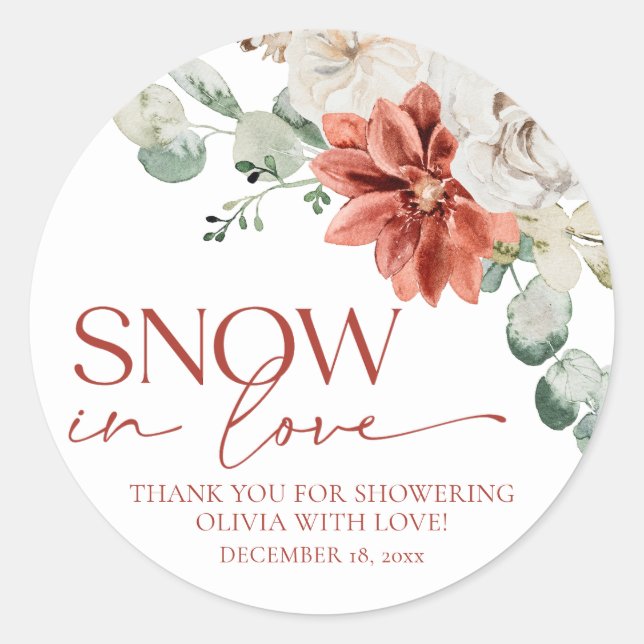 Sticker Rond Élégant Neige Rouge en Amour Mariage de l'Hiver (Devant)