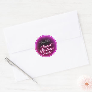 Sticker Rond Elégant néon rose noir rétro doux 16e anniversaire