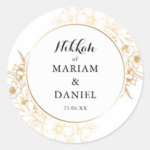 Sticker Rond Élégant Nikah de mariage musulman à bordure floral