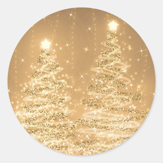 Sticker Rond Élégant Noël étincelant Arbres Cuivre (Devant)